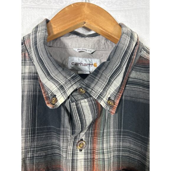 Carhartt Button Up Large Black Orange Plaid Relaxed Fit 101750 - Picture 4 of 9